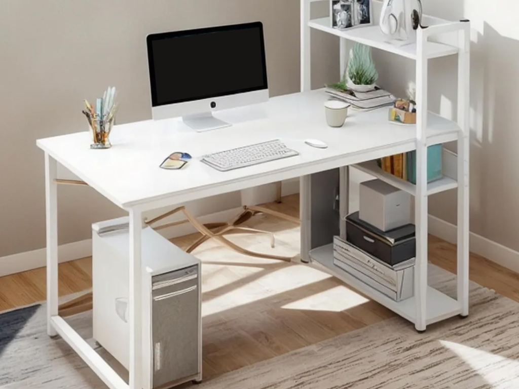 escritorio con estanterias